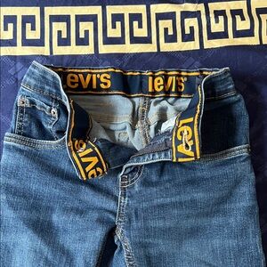 Levi's Boys Slim Straight Blue Jeans with Yellow Branded Waistband
